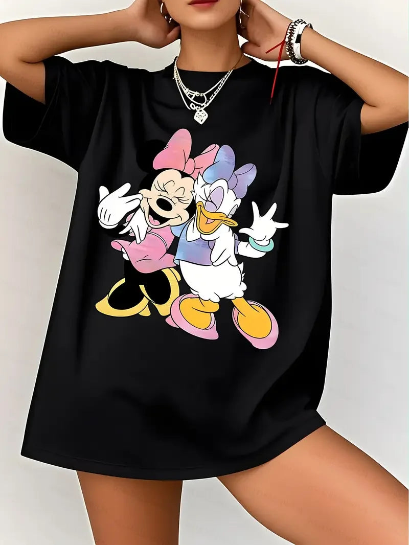 Women's T-Shirt Disney Minnie Mouse Daisy Duck Smile T-Shirt Couple Men Cotton Casual Oversize Girls Tees Tops Vacation Unisex