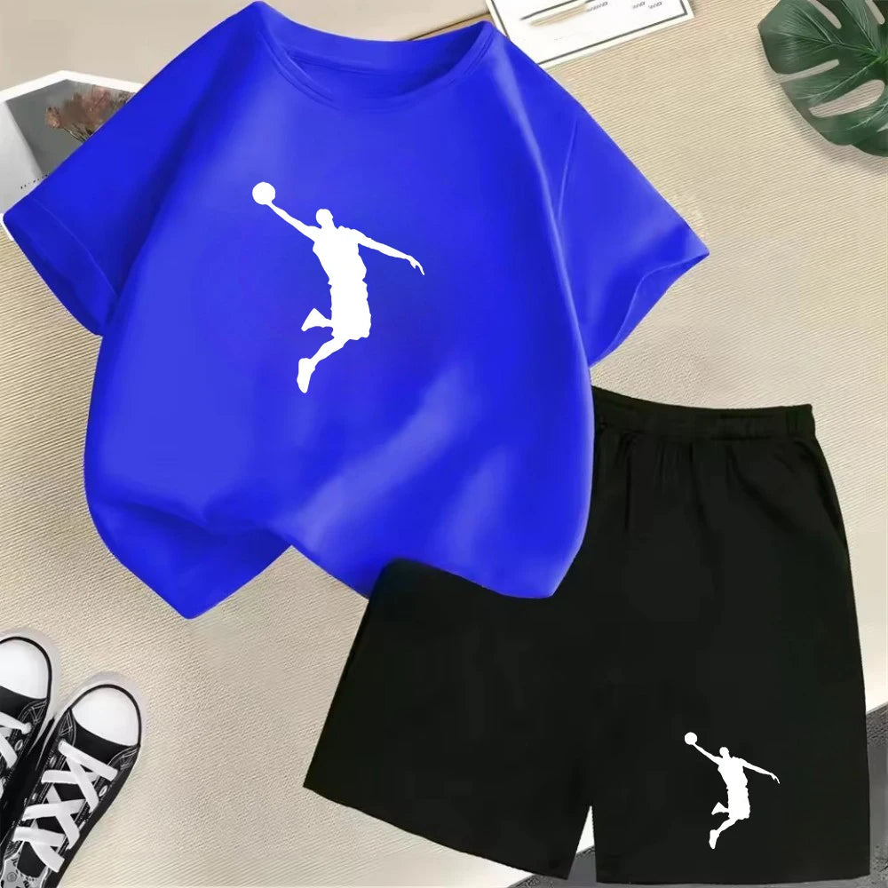 Summer Short Sleeve Children's T-shirt Set Sports Fashion Boys Girls Shorts 2pcs Set Casual Brand Print Graphics Kid Set Outfits