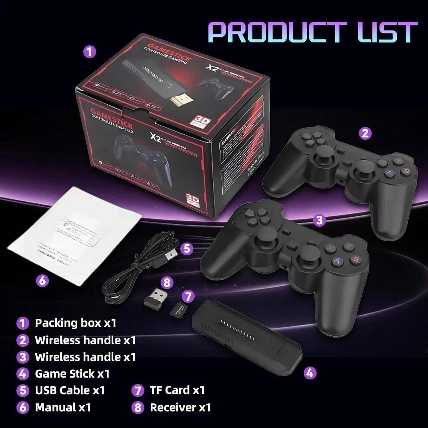 X2 PLUS Retro Gaming Stick - 64/128/256GB 4K HD Game Console with 60,000+ Games, Dual Wireless Controllers for TV/PC