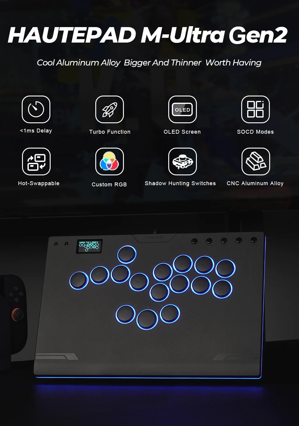 Haute42 M-Ultra Gen 2 Aluminium Alloy Leverless Hitbox Controller  For PC/ Ps4 / ps5/Steam Stickless Arcade Stick Controller