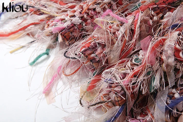 kliou Stacked Pleated Women Mini Dress 2024 New Stunning O-neck Body-shaping Patchwork Vestidos Female Attractive Party Frock