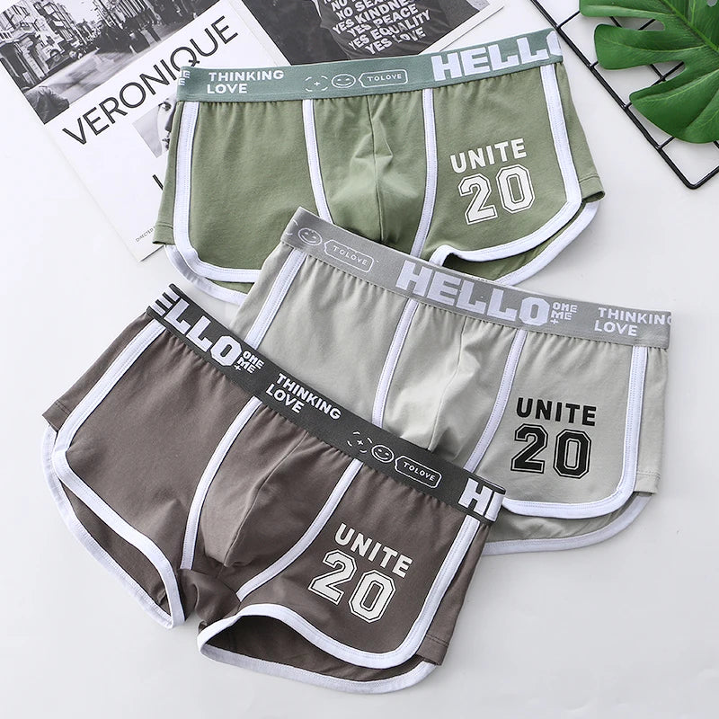 1/3pcs Men Underwear Sports Boxer Shorts Cotton Solid Color Sexy Panties Fashion Breathable  Comfortable Underpants man U Convex