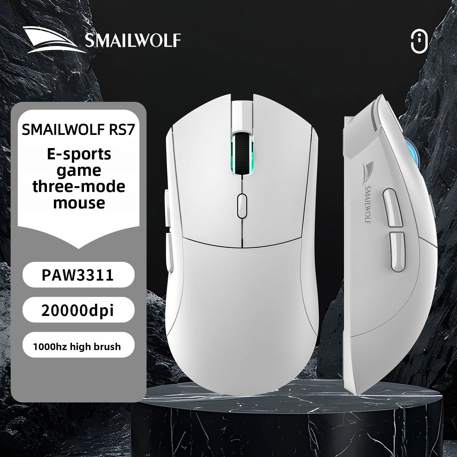 SMAILWOLF RS7 Tri-Mode Wireless Bluetooth Gaming Mouse - PAW3311 Chip Universal for Desktops & Laptops