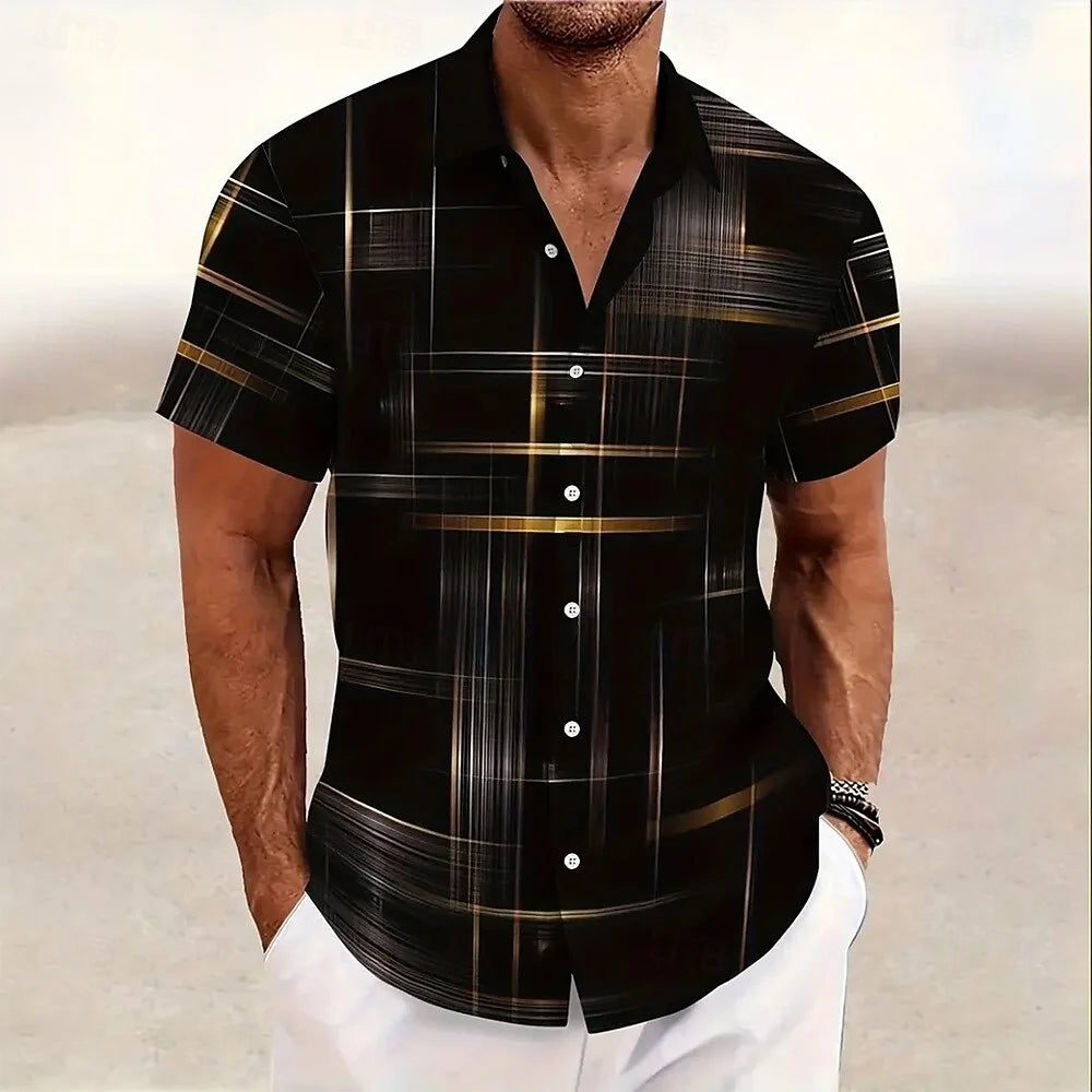 Men's Geometric Grid/Plaid Shirt Button-Down Shirt Short Sleeve Fashion Casual Resort Streetwear Summer Lapel 3D Printed Shirt