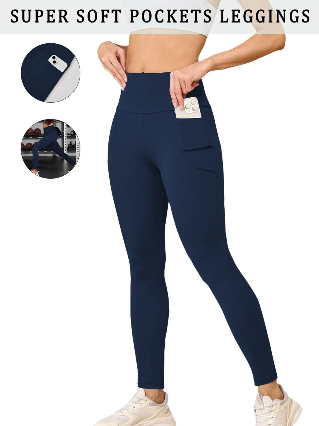 Super Soft Sports Leggings With Pockets For Women High Waisted Workout Yoga Running Push Up Gym Fitness Tight Pants Women's