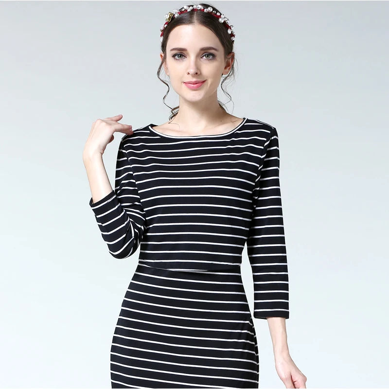 New Spring Striped Maternity Breastfeeding Dresses Pregnancy Clothes Women Pregnant Nursing Lactation Dress Drop Shipping