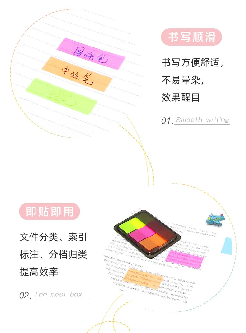 100 Sheets of Waterproof Colored Transparent Sticky Notes , Pads for Planner Home & Office School  Mini Self-Adhesive Post Note