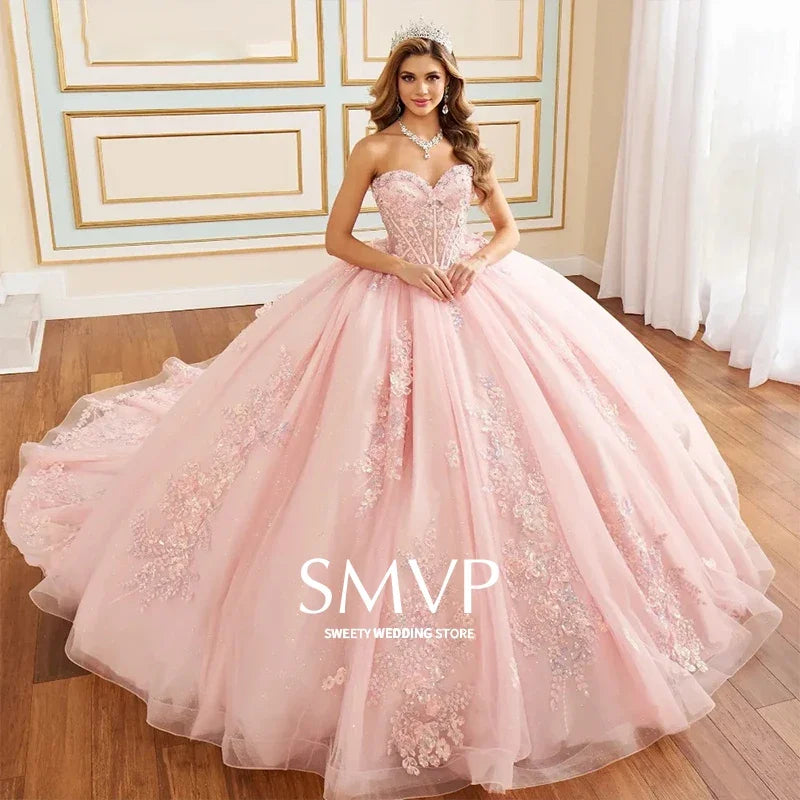 Glamorous Chic Prom Dresses Organza With Embroidery Sequins Quinceanera Dresses Strapless Sleeveless Customized Back Lace Up Bow