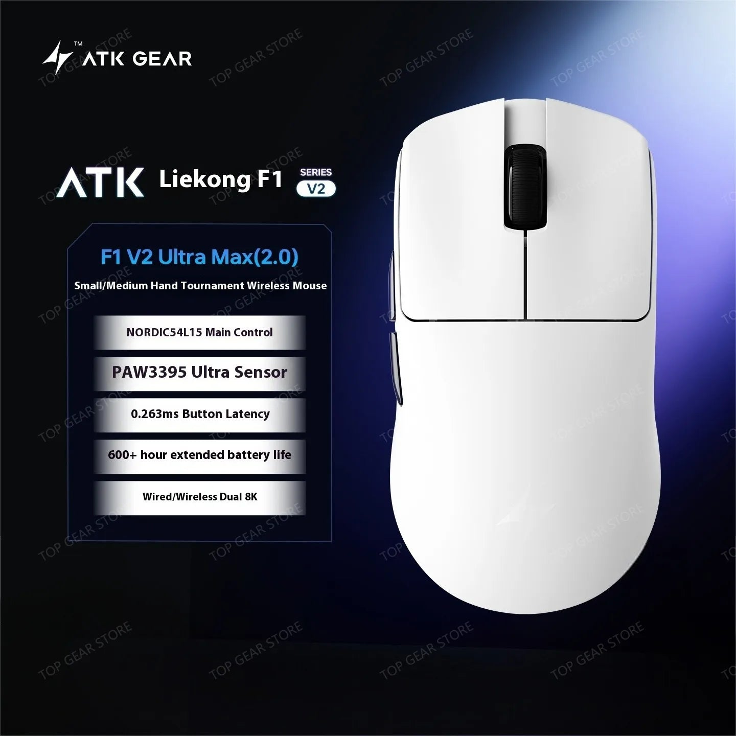 ATK F1 V2 Ultra MAX Gaming Mouse Wireless Tri-mode PAW3950 Double 8k Lightweight Ergonomics Esports Mouse Custom PC Accessory