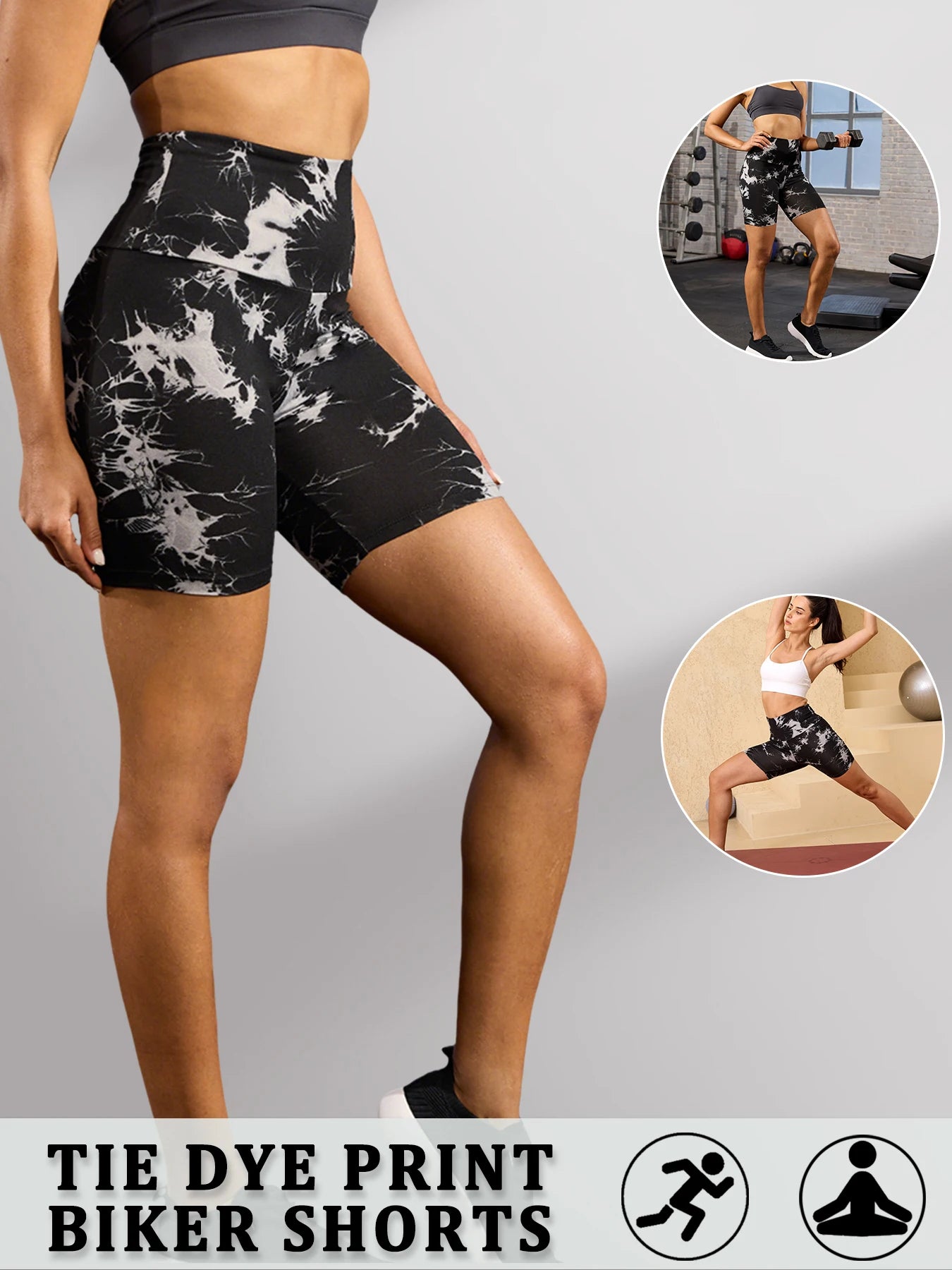 Super Soft High Waisted Tie Dye Print Sport Biker Shorts for Women No See Running Yoga Athletic Push Up Gym Shorts