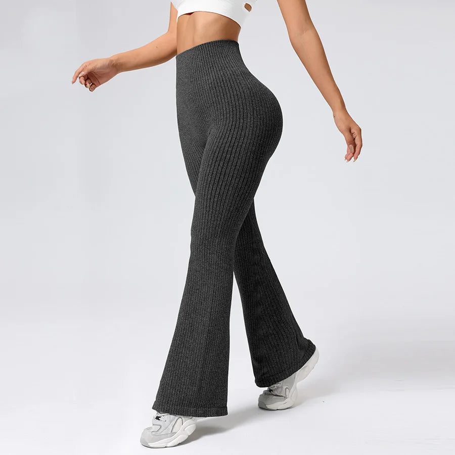 Seamless High-Waisted Flare Pants Autumn Winter Women Trousers Yoga Clothes Stretchy GYM Flare Leg Tummy Control Slim-Fit Pants
