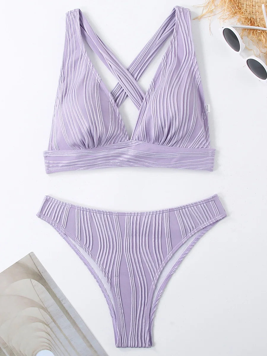 2025 Wrinkled Crinkled Bikini Women Swimwear Female Swimsuit Two-pieces Bikini Set High Cut Bathing Suit Swim Beach Wear Lady