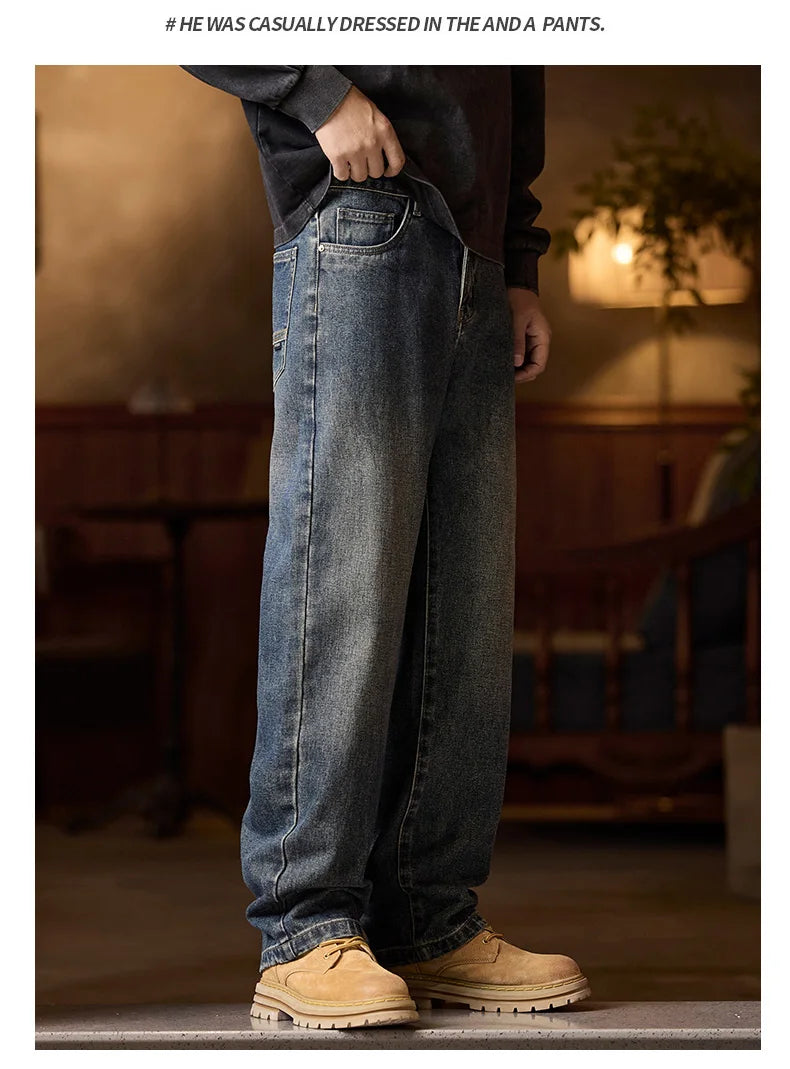 Mens Elastic Waist Jeans Relaxed Fit Men's Blue Jeans with Elastic Waist with Zipper and Button