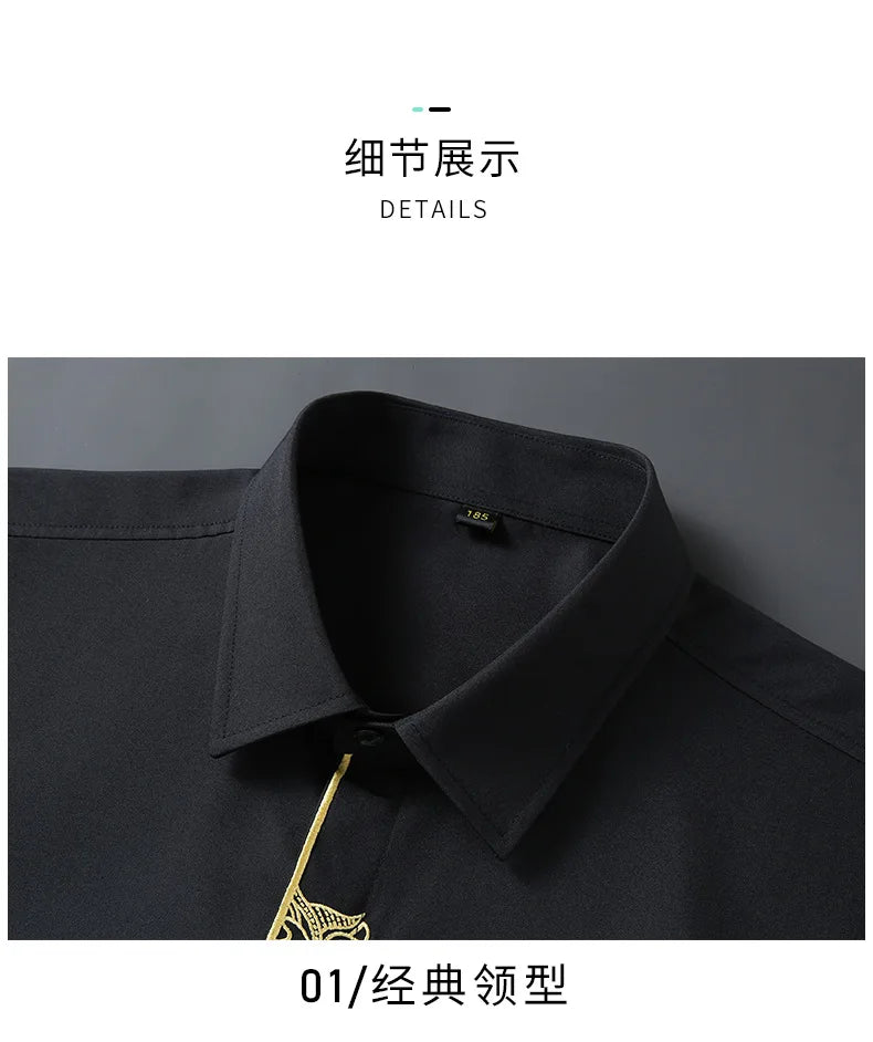 Upto 10XL Size Short Sleeve Embroidered Shirt Men's Casual Loose Oversized Black and White Short Sleeve Shirt Summer