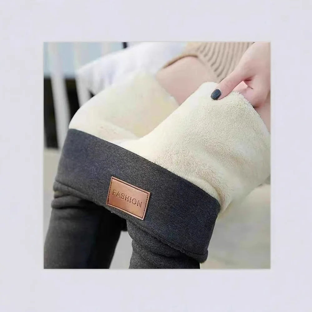 Fleece Lined Thermal Leggings Women Winter Leather Label Tights High Stretch Warm Fleece Lined Pants Outdoor Wear Cold Weather
