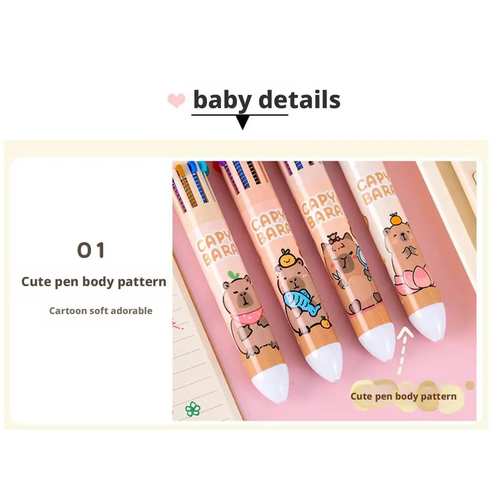 Kawaii Capybara Multicolor Pen 0.5mm Colorful Ink Pen Cute Cartoon Ballpoint Pen School Office Supplies Student Stationery Gifts