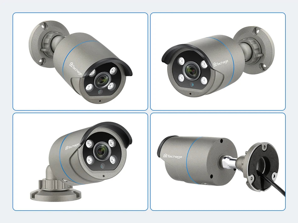 Techage 4MP 5MP 4K Security Metal POE IP Camera H.265 Outdoor Two Way Audio Video Surveillance AI IP Camera for NVR System