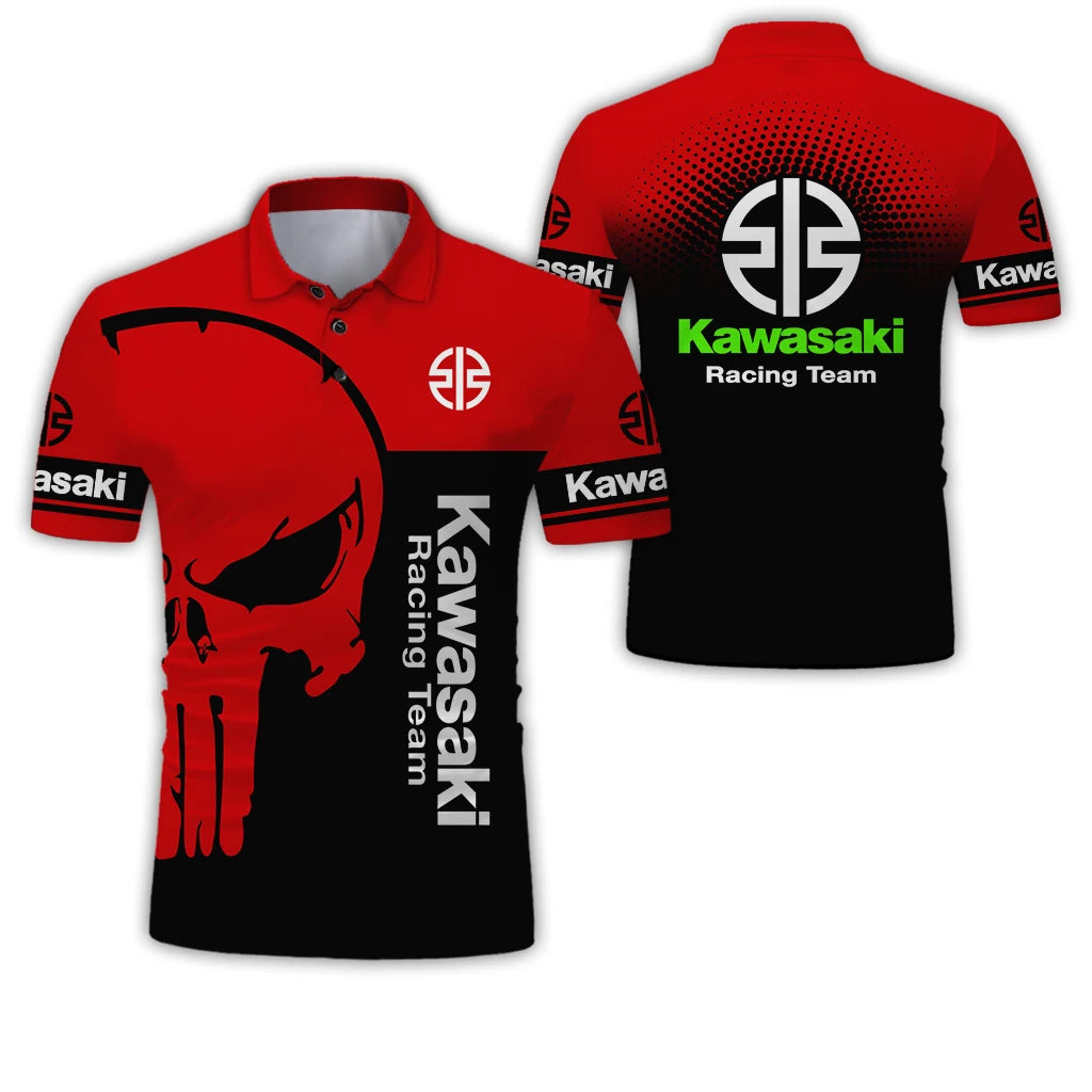 Kawasaki Motorcycle 2024 Summer Men's New 3D Printed Polo Shirt Men Street Casual Sports Fashion Button Unisex Polo Top