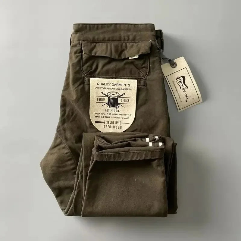 American Style Pure Cotton Heavy Duty Cargo Pants for Men Anti-Dirt Anti-Wear Loose Straight Leg Casual Pants Footwear