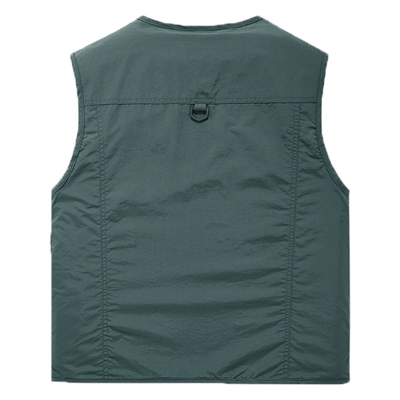 2024 Men Spring Sleeveless Many Pocket Stand Collar Vest Jackets Men Solid Color Outdoors Fishing Cargo Casual Vest Jackets Male