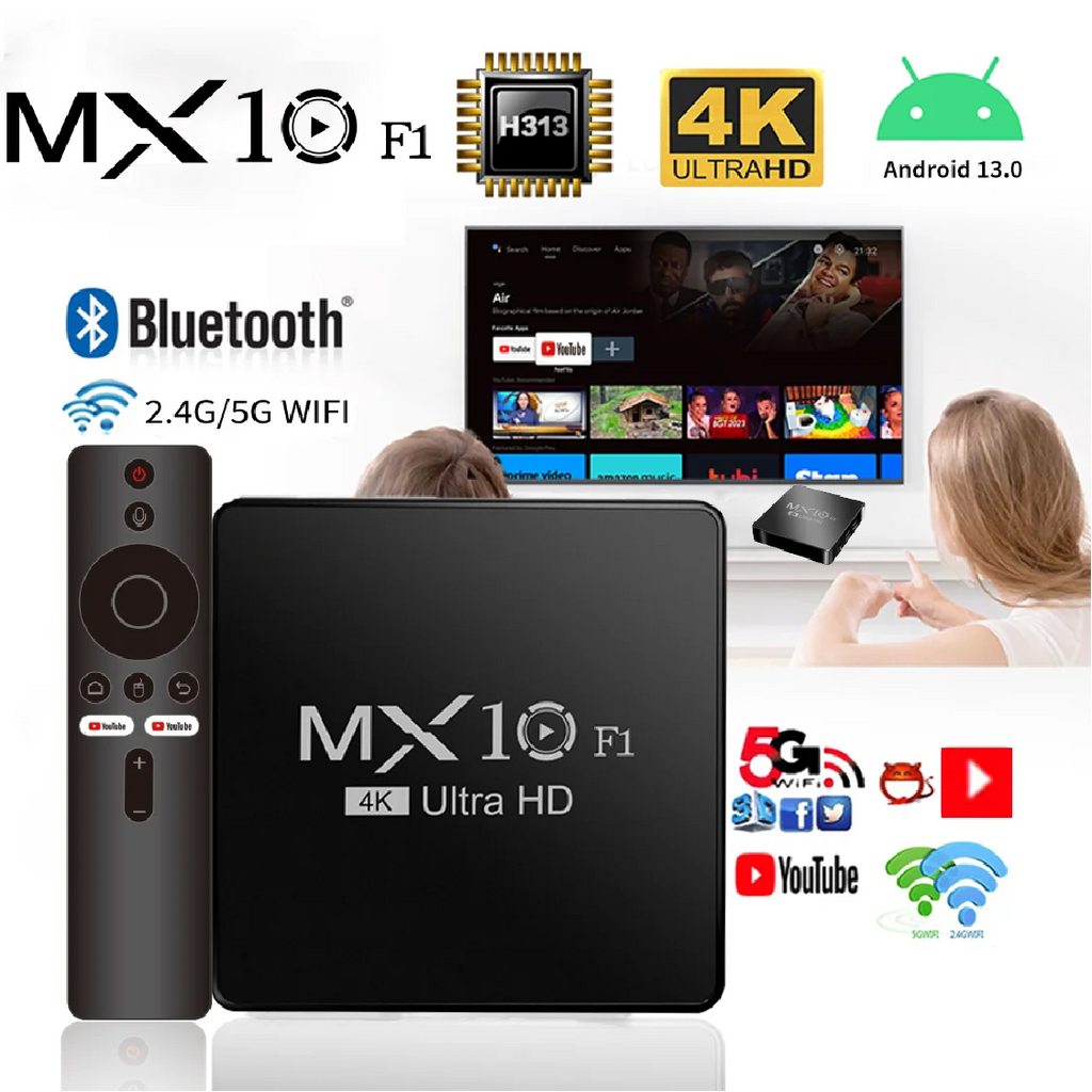 TV Box MX10 F1 Android 13 Mali-G31 4K 2GB RAM 16GB eMMC flash Media Player Support Voice Remote Control