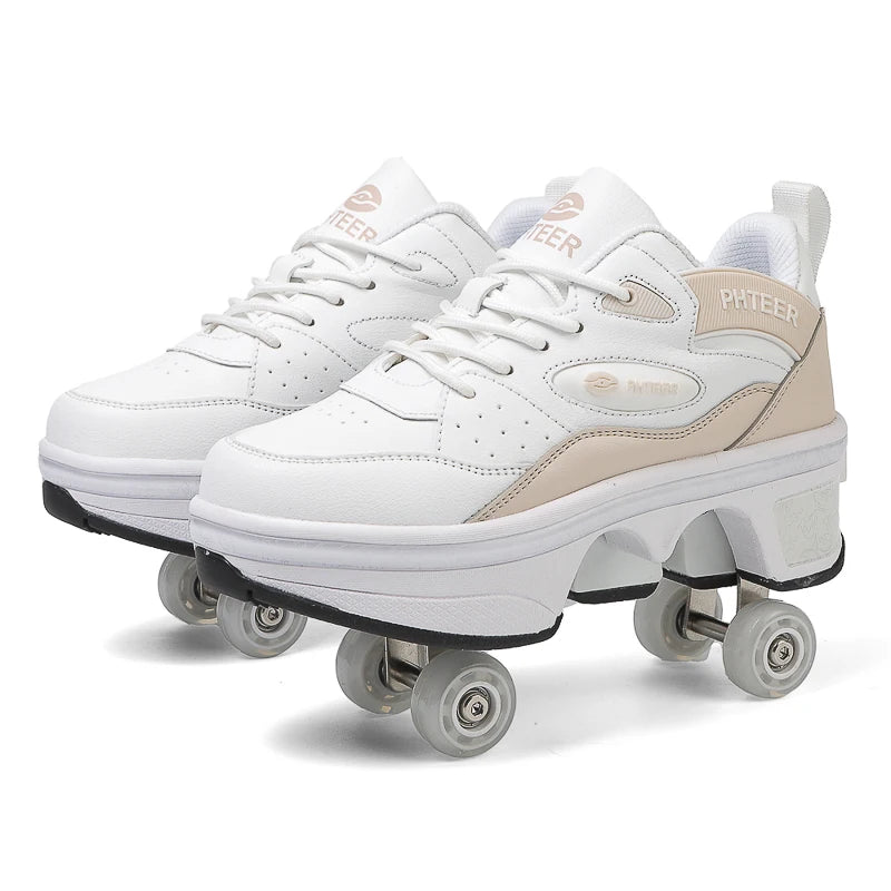Deformation Shoes Roller Sneakers With 4 Wheels Skates Adult Kids Runaway Parkour Wheels Shoes For Women Men Youth Sport Shoes
