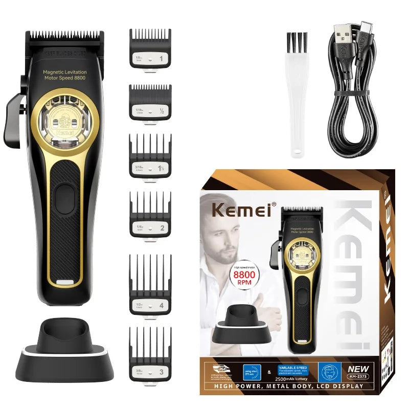 Kemei Professional Hair Clipper Magnetic Levitation Motor 8800 Rpm Charging Base Hair Clipper Men's Hair Clipper KM-2373