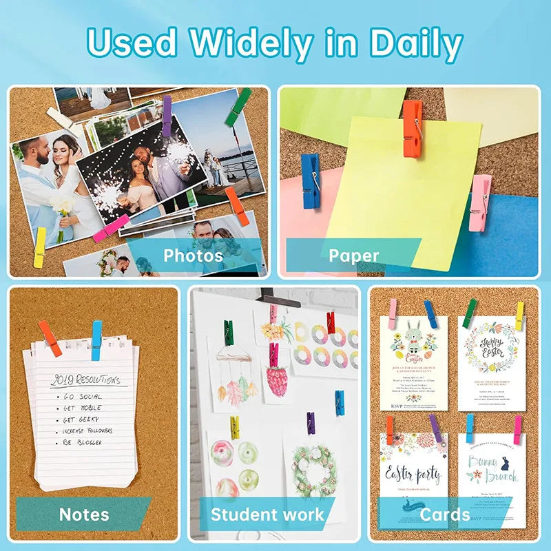 50Pcs/20PCS Wooden Clips Push Pins Tacks Decorative Photo Clips Supplies Office School Stationery Binder