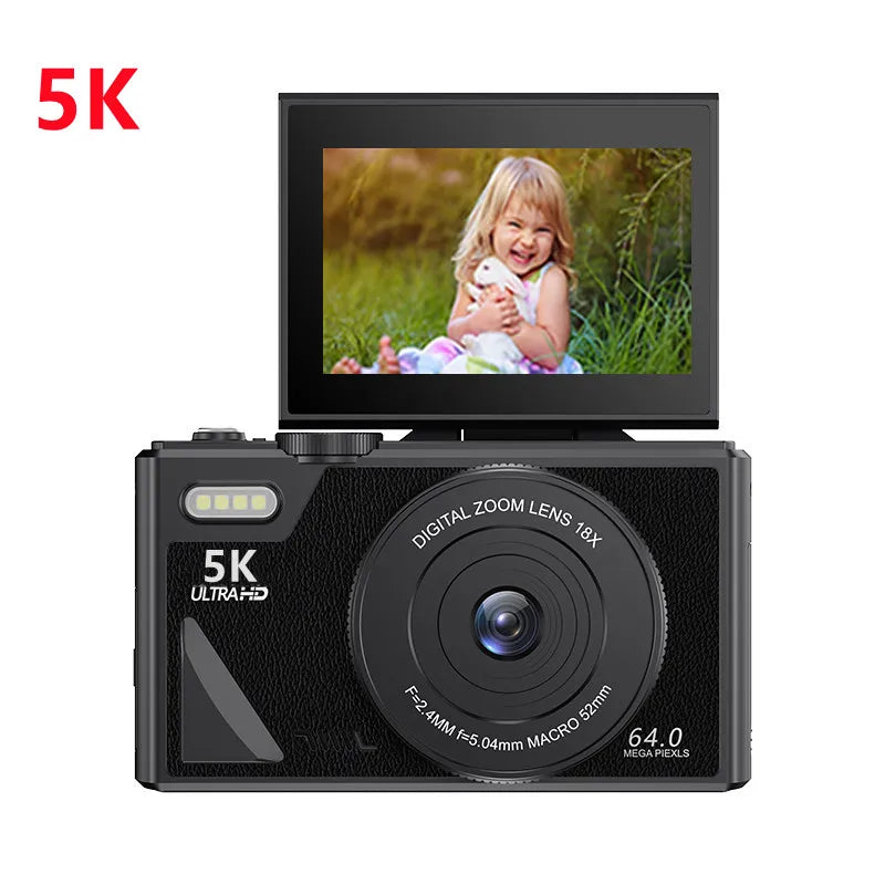 5K 75MP Digital Camera for Photography 18X Zoom YouTube Vlog Video Camera 3’’ Flip Screen Beginner Anti-shake Selfie Camcorder