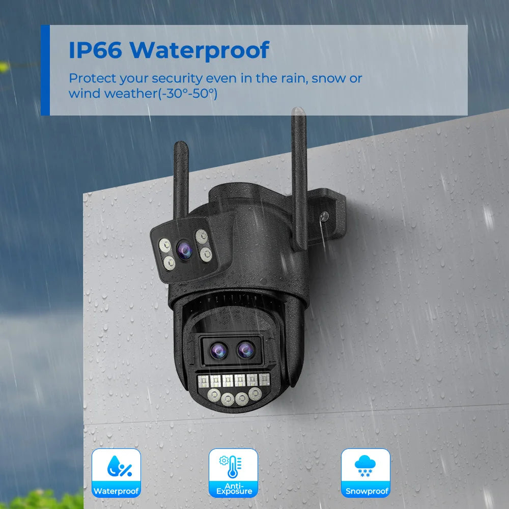 12MP 6K HD WiFi IP Camera Outdoor 8X Zoom Three Lens Dual Screen PTZ Camera Auto Tracking 6MP Security CCTV Surveillance Camera