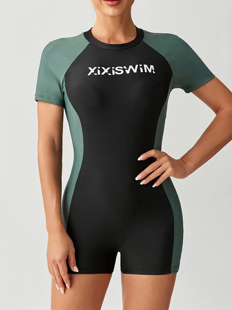 2025 Sporty Slim Swimsuit Women One Piece Racing Zipper Swimwear Female Sexy Bathers Bathing Swimming Swim Suit Beachwear XXL