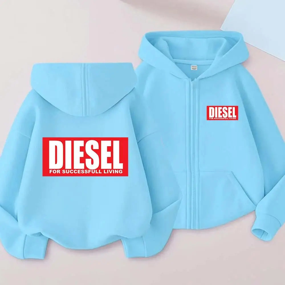 For Success Living Kids Spring Autumn Casual Letter Print Zipper Hooded Sweatshirts 2-13 Years Boys Girls Trend Top Clothing