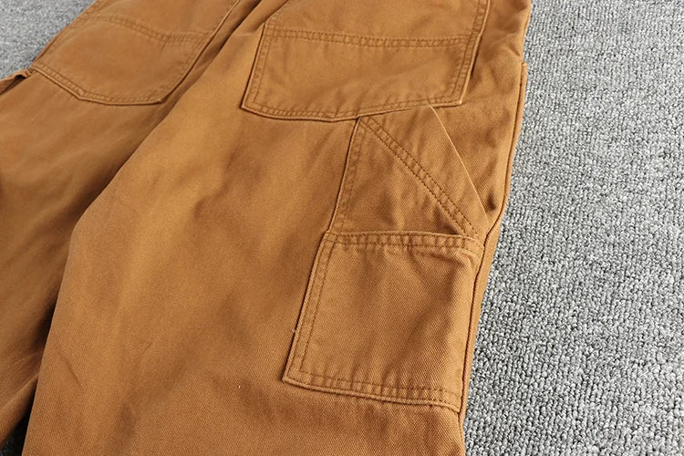 May Khaki heavy chunky overalls dyed blue striped straight trousers men's reproduction trend primary color pants