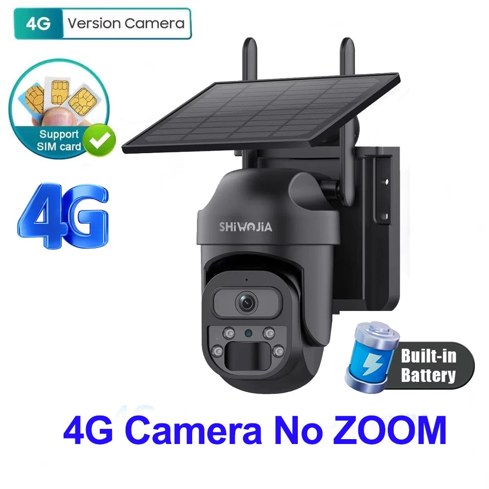 SHIWOJIA 15X ZOOM Solar Camera 4G 12MP Three Lens 360° View 5W Solar Panel Security Outdoor PTZ IP Camera 7800mAh Battery UBOX
