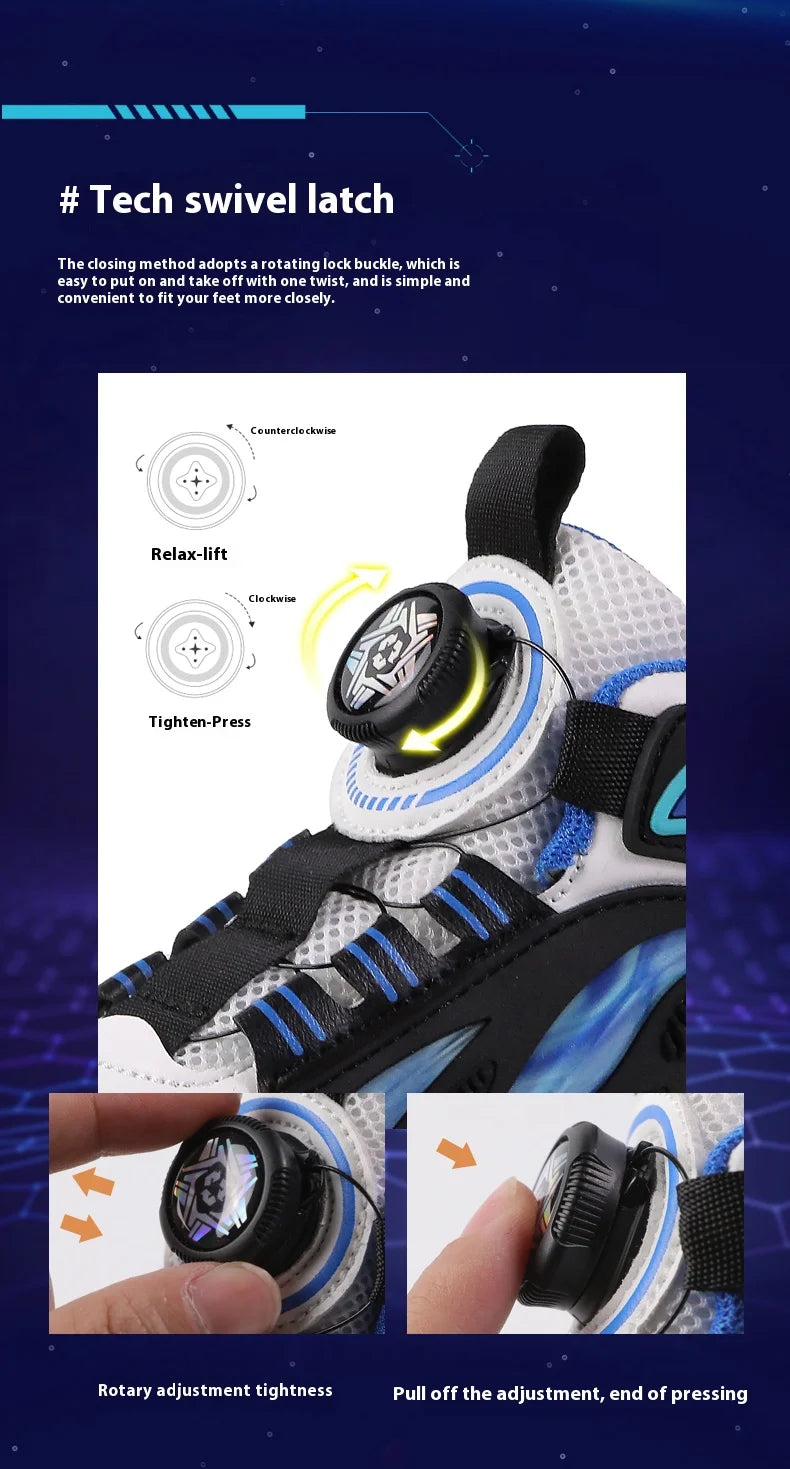 2025 New children's four-wheel novice light up rotary button automatic shrinkage fast walking shoes for boys sneakers
