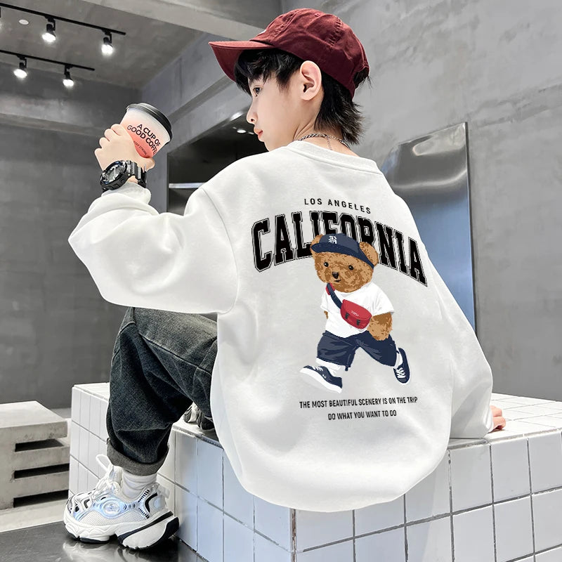 Baby Boy Clothes American Bear Graphic Print Long Sleeve Children's Top Girls Autumn Casual Sport Sweatshirts 2025 Kids Clothes