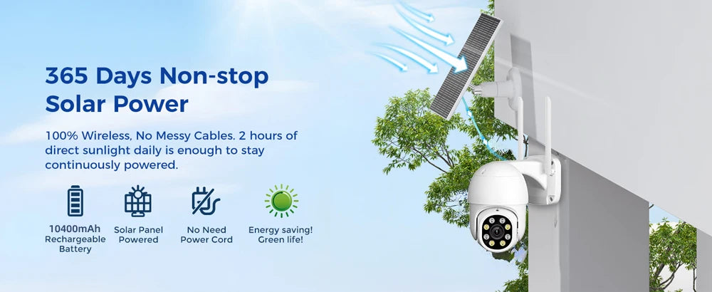 Tuya Smart Life APP 3MP WiFi Battery Solar Motion Tracking Site Patrol PIR Surveillance Security Outdoor PTZ Color Light Camera