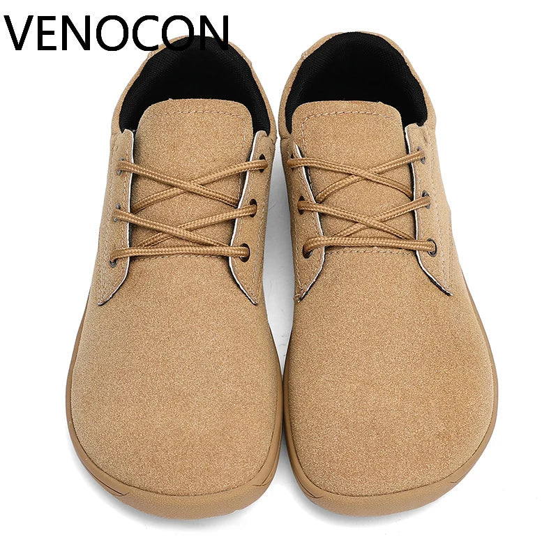 VENOCON Barefoot Men's Sneakers Wide Ball Toe Box Nose Feet Minimalist Cow Suede Leather Upper Casual Shoes Footwear For Man