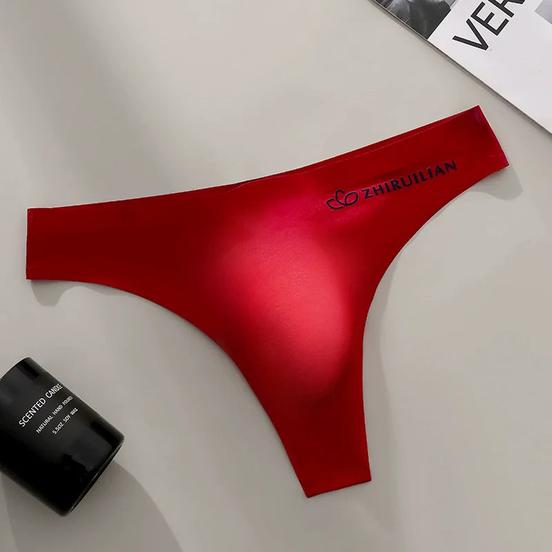 Men's Thongs Low Waist Underwear Sexy Ice Silk T-Back Panties Breathable Quick Drying G-string Seamless Ultra-thin Underpants
