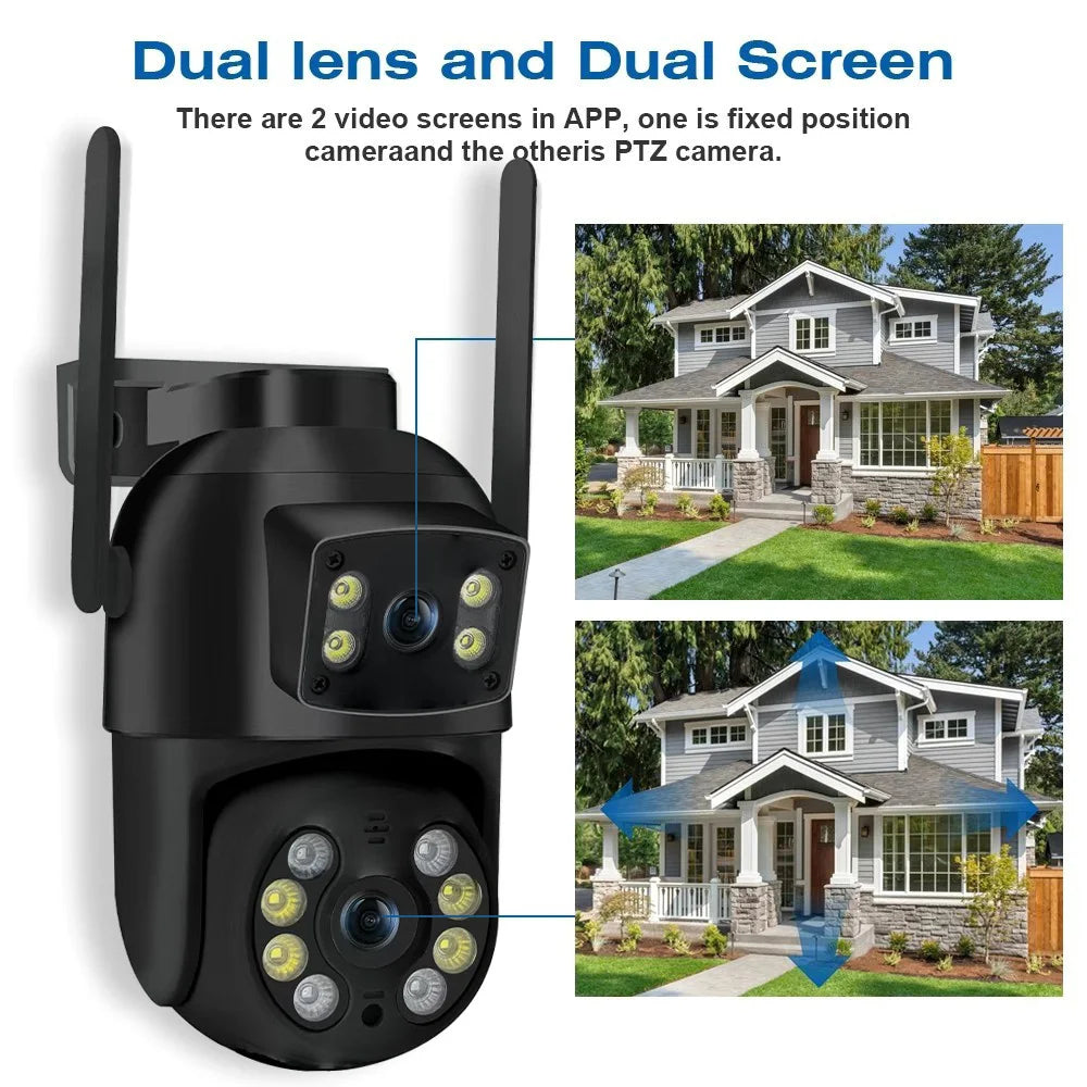 8MP 4K PTZ Wifi Camera with Dual Lens Dual Screens AI Human Detection Wireless Outdoor CCTV Security IP Camera