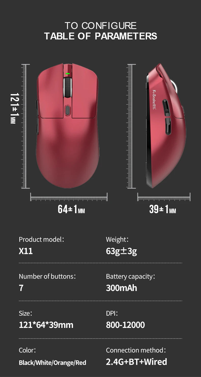 X11 PAW3311 Tri-Mode Bluetooth Mouse 12000 DPI Wireless Mouse Gaming Mouse RGB Touch Magnetic Charging Base BT/2.4G/Wired Mice