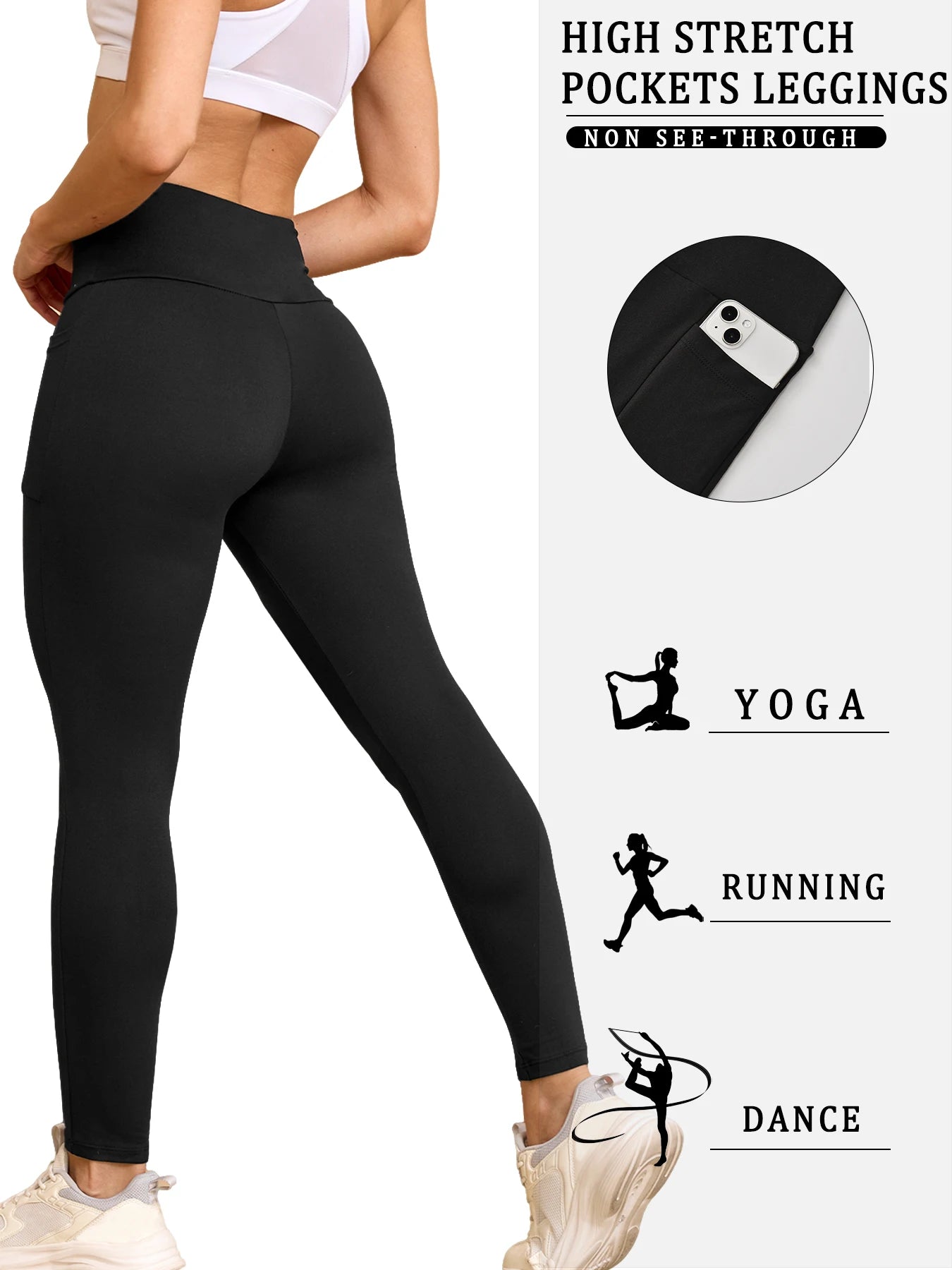 Super Soft Leggings with Pockets for Women，High Waisted Tummy Control Workout Yoga pants