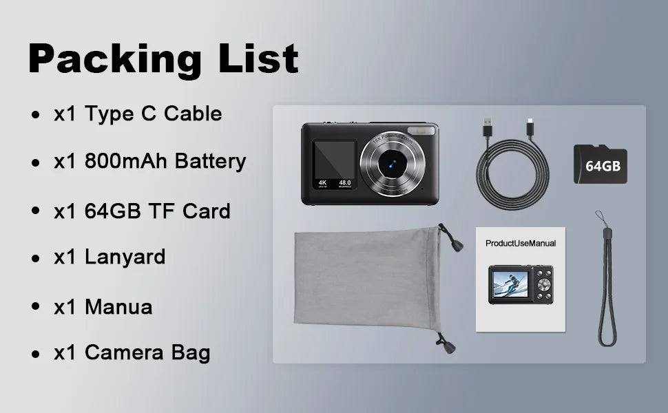 4K Digital Camera Dual Screen Kids Camera 48MP with Autofocus & 16X Zoom Selfie Camera For Teens Children Small Video Camera