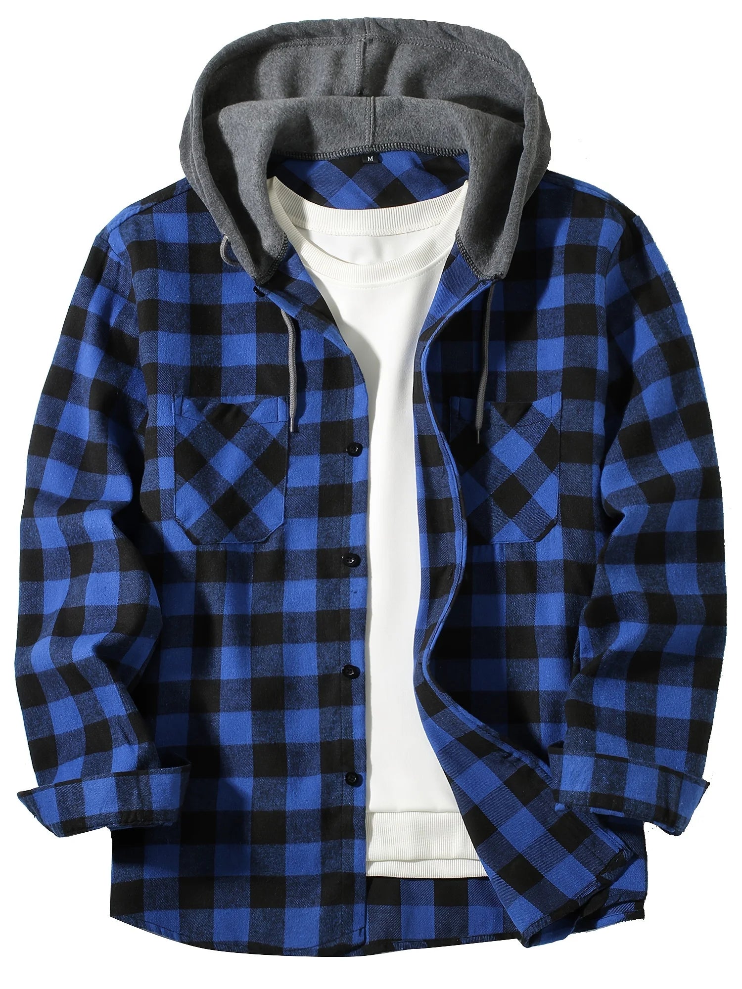 New Coat Spring and Autumn Men's Loose Plaid Hooded Shirt Large Size Fashion Casual Long sleeved Shirt Street StyleS-3XL