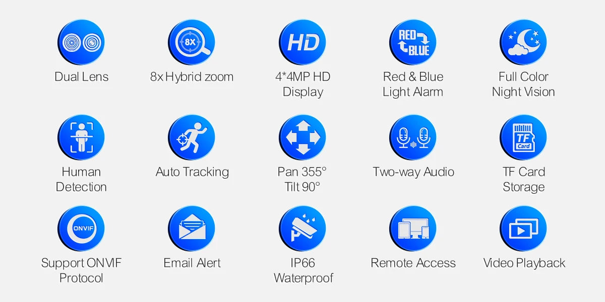 Techage HD 8MP POE IP Camera Outdoor Audio Dual Lens CCTV Video Smart AI Security Camera PTZ Security Surveillance System NVR