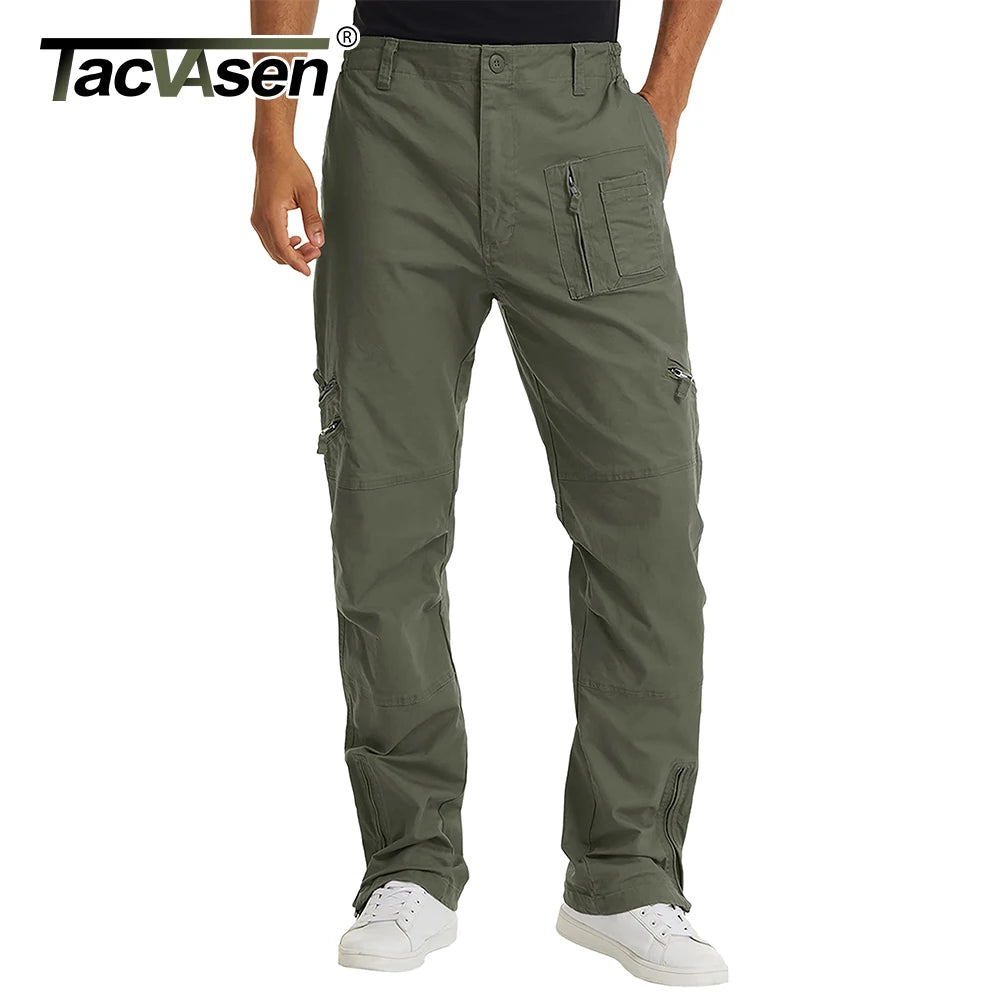 TACVASEN Safari Ripstops Multi-Pockets Work Pants Mens Outdoor Cargo Pants Spring Autumn Casual Cotton Hiking Combat Trousers