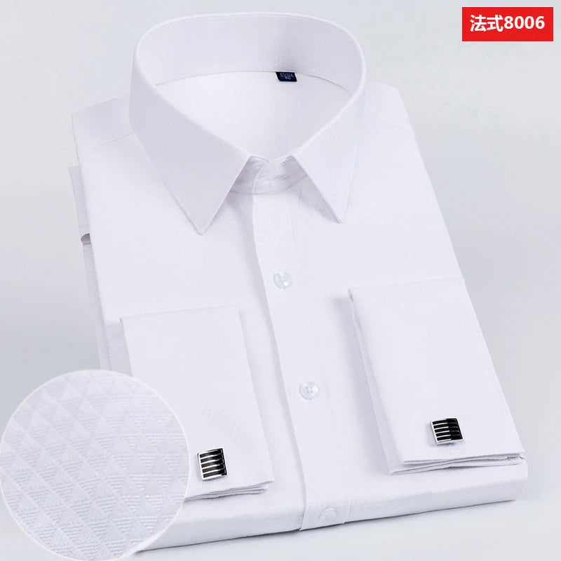 Men's French cufflinks shirt, men's slim fit long sleeved business sleeve nail free business formal men's solid color shirt