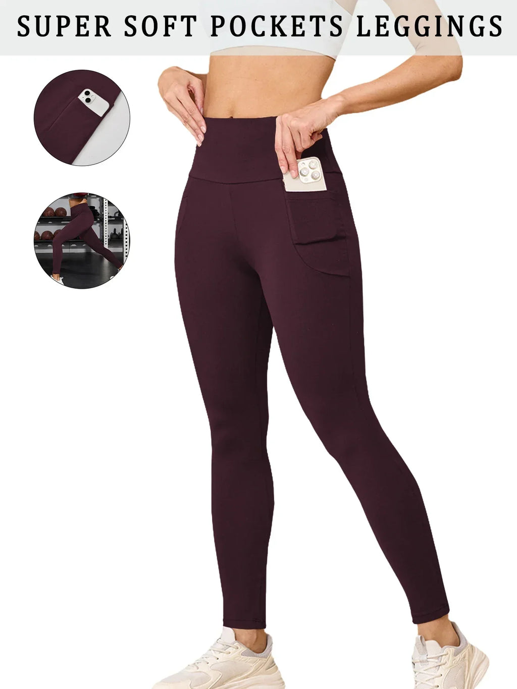 Super Soft Sports Leggings With Pockets For Women High Waisted Workout Yoga Running Push Up Gym Fitness Tight Pants Women's