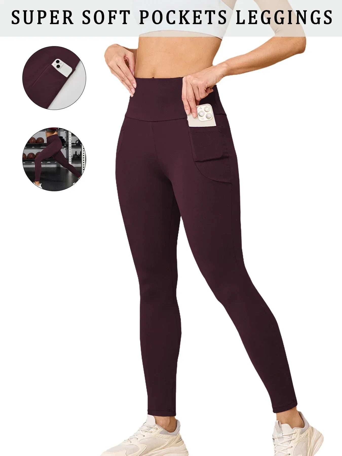 Super Soft Sports Leggings With Pockets For Women High Waisted Workout Yoga Running Push Up Gym Fitness Tight Pants Women's