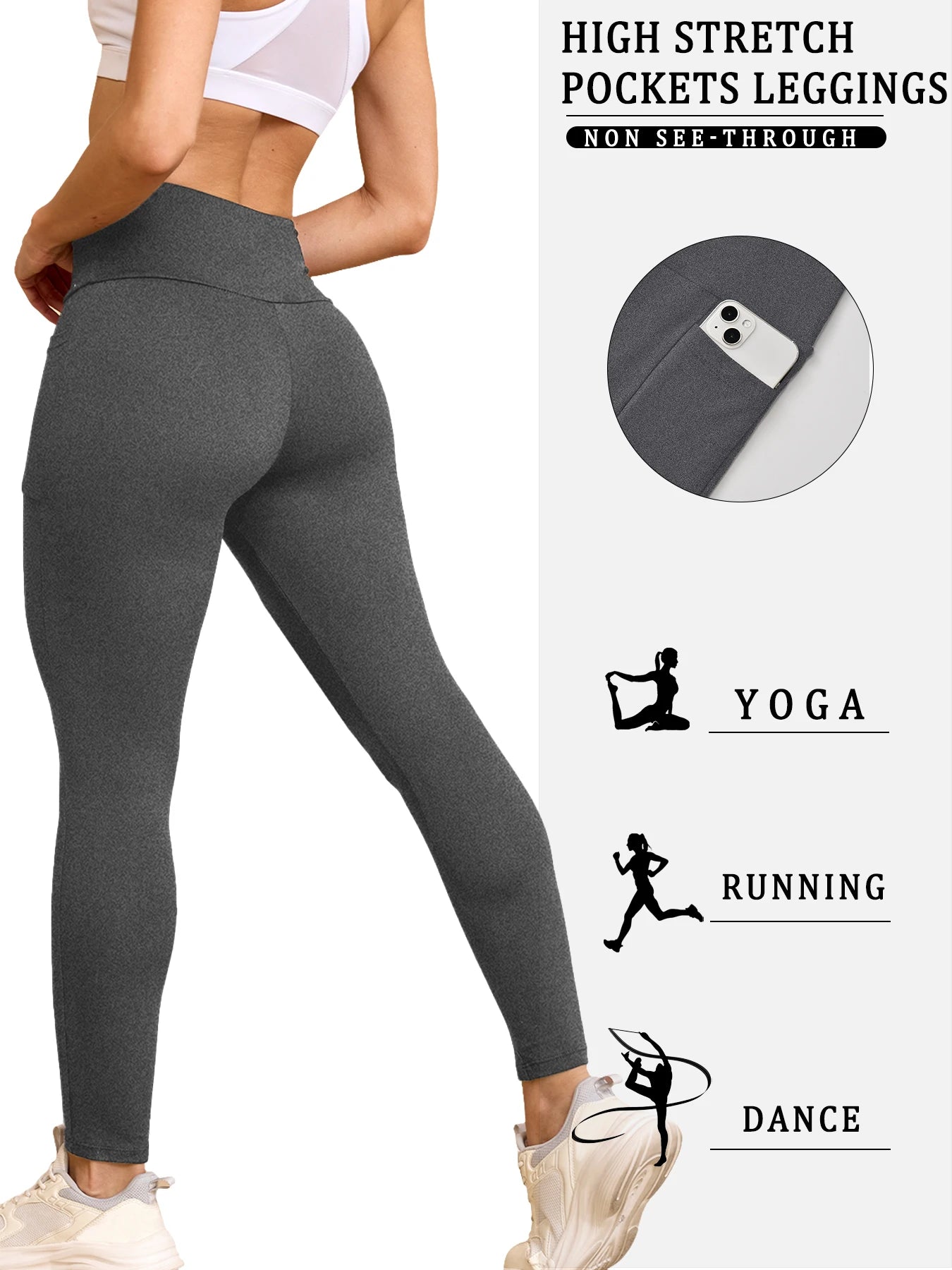 Super Soft Leggings with Pockets for Women，High Waisted Tummy Control Workout Yoga pants